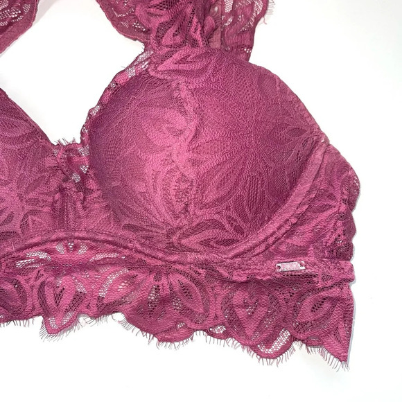 PINK Victoria’s Secret Date Push-up Bralette in Magenta Lace Small Women’s - Picture 3 of 11